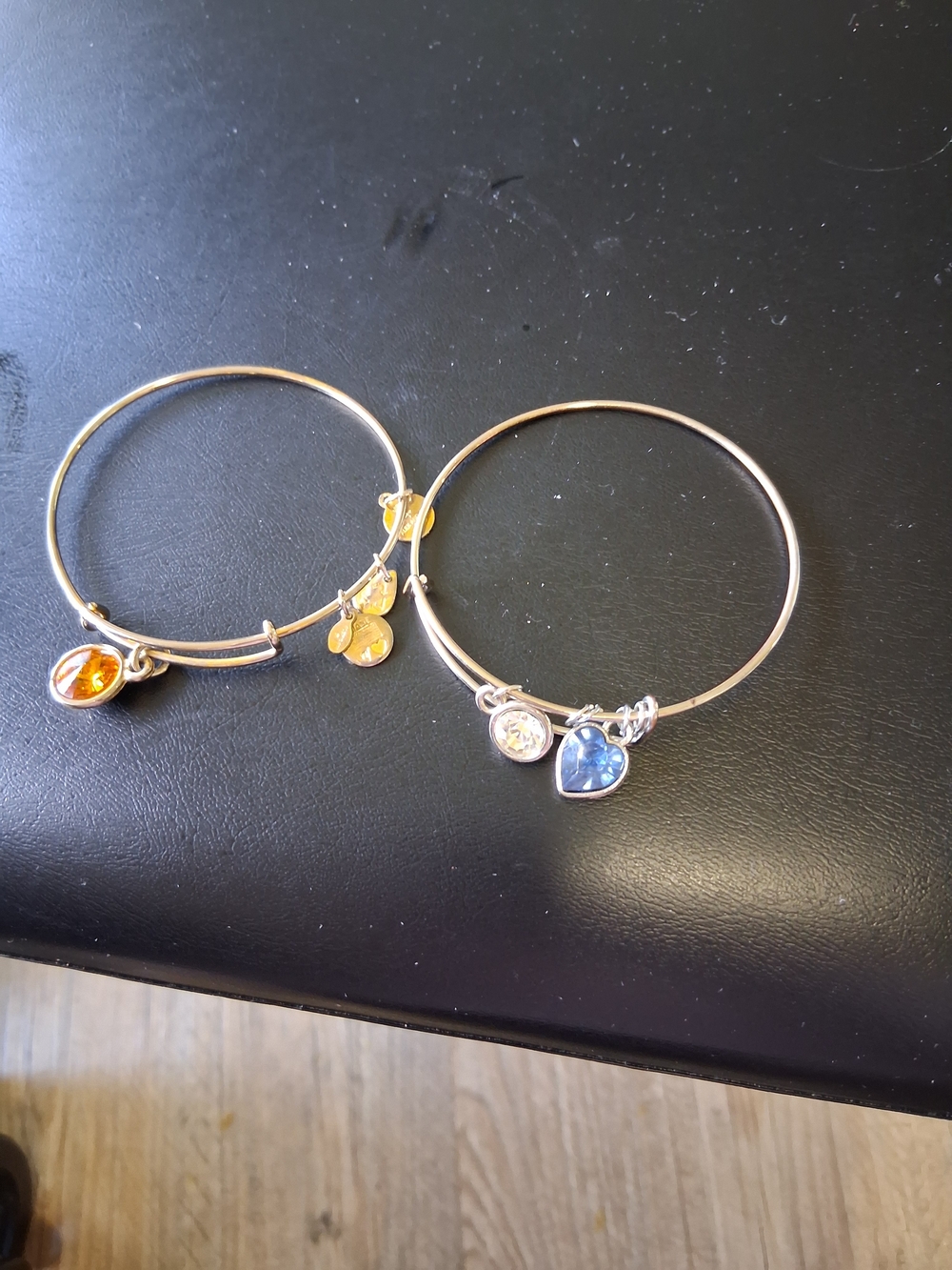 Alex and Ani Gold-Tone Bangle Set with Blue Heart and Amber Charms